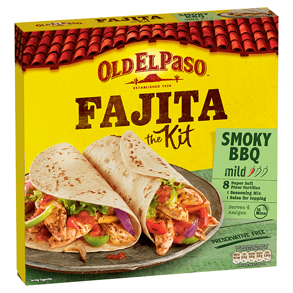 pack of Old El Paso's smoky bbq mild fajita kit promoting paris olympic competition (500g)